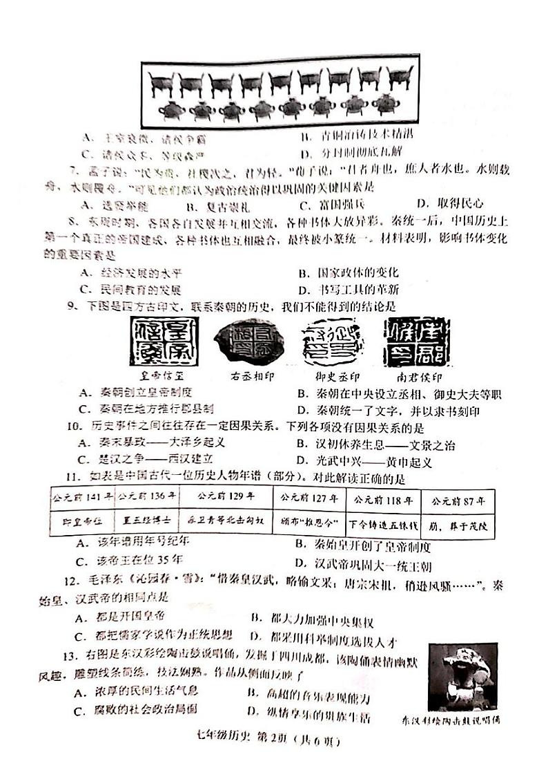 河南省南阳市卧龙区2023-2024学年七年级上学期历史期末试卷02