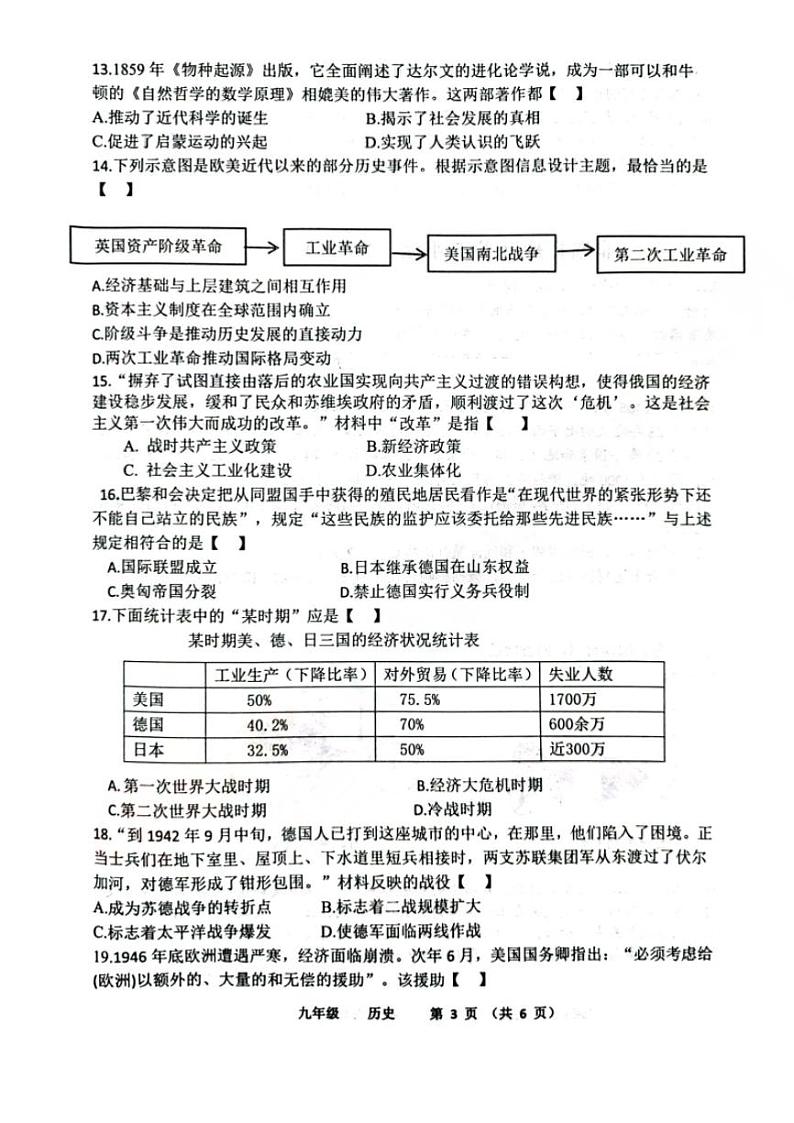2023-2024学年河南省实验中学九年级上学期期末历史试卷及答案03