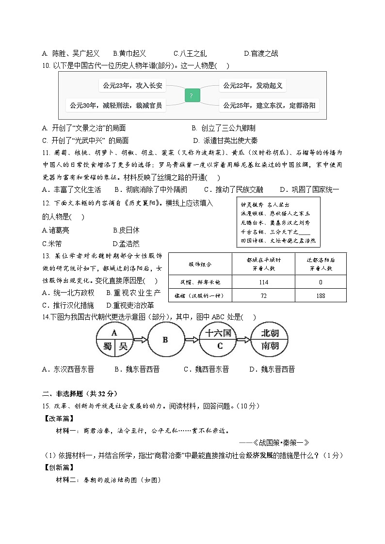 2023-2024学年度七年级上学期期末检测历史第2页