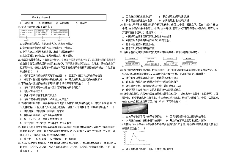 2023-2024学年第一学期八年级上册历史期末质量检测试题（含答案）第2页