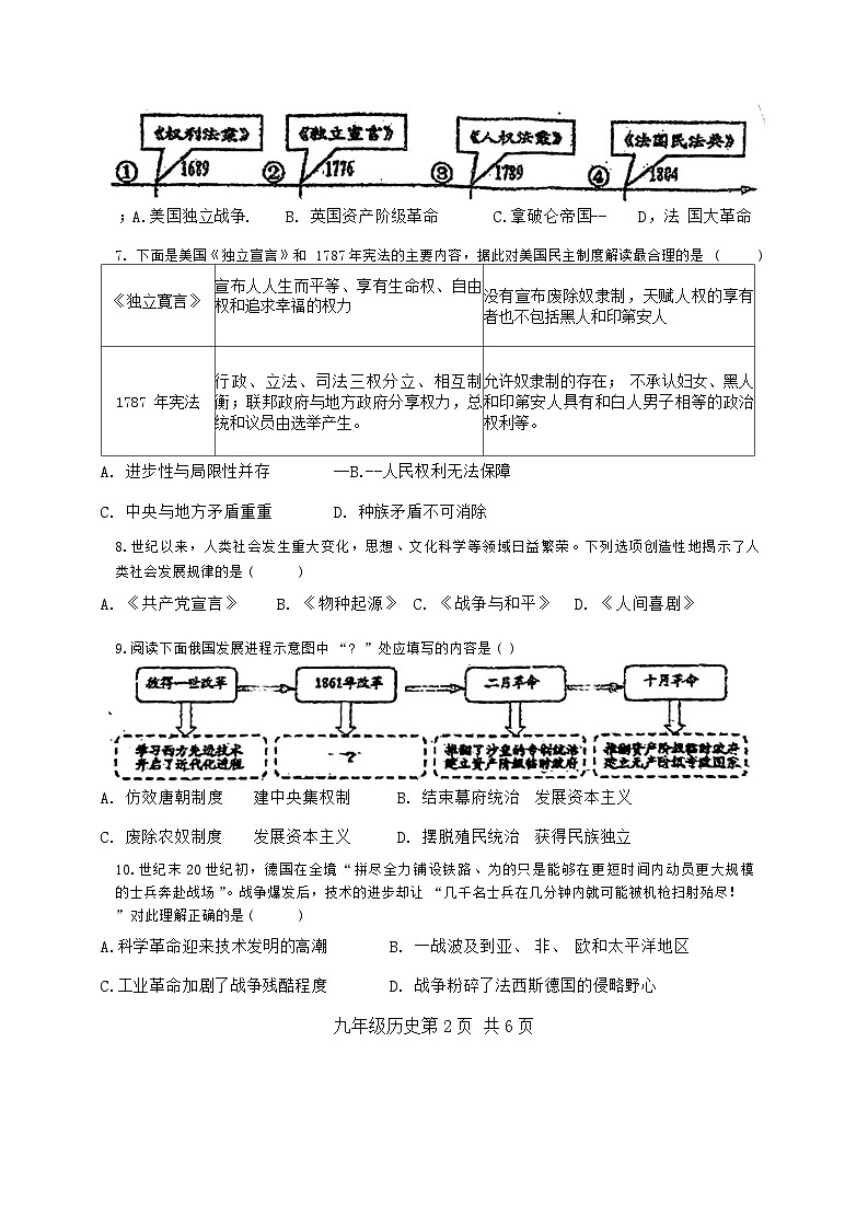 山东省菏泽市巨野县2022-2023学年部编版九年级上学期期末历史试题（含答案）02