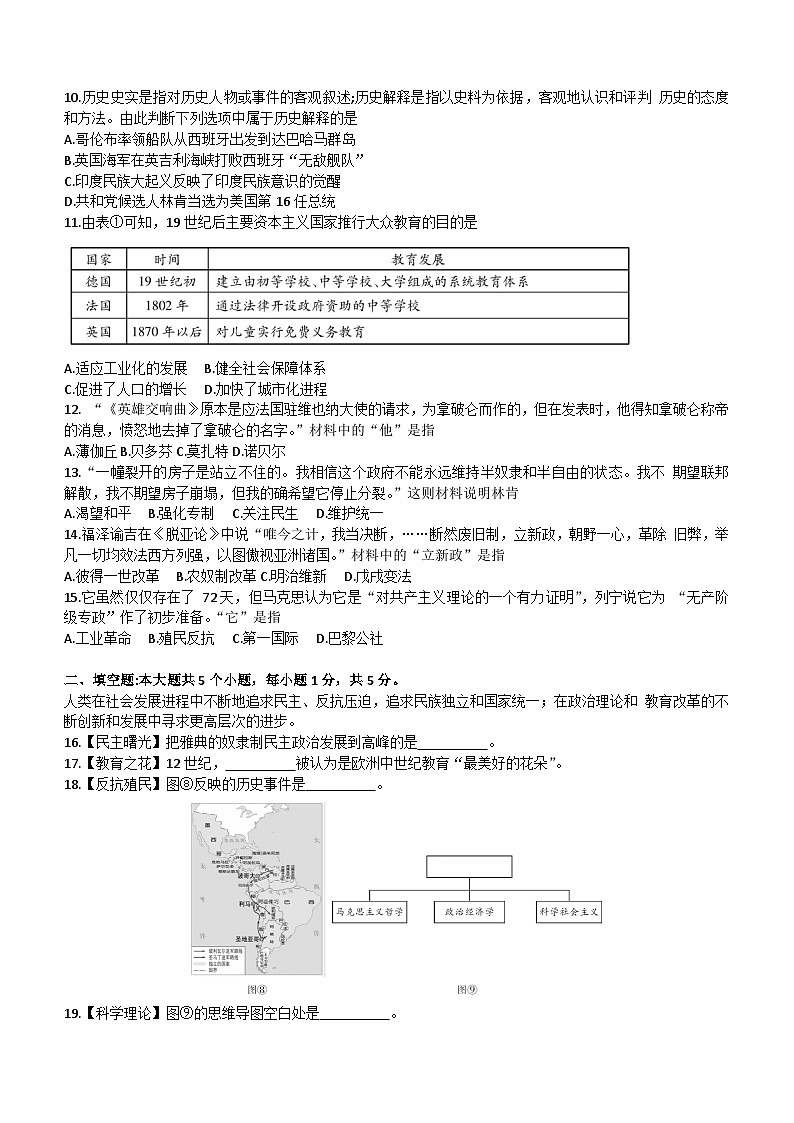 贵州省六盘水市钟山区2023-2024学年九年级上学期期末质量监测历史试题（含答案）02