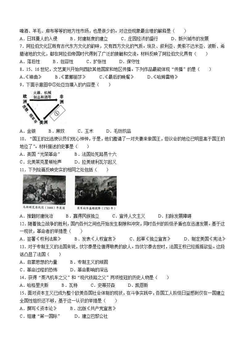 河南省洛阳市2023-2024学年九年级上学期历史期末考试试题（含答案）02