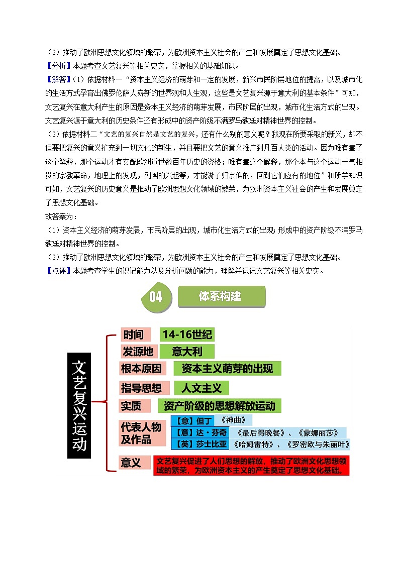 【同步学案】人教版 初中历史 九年级上册 第14课 文艺复兴运动（学案）03