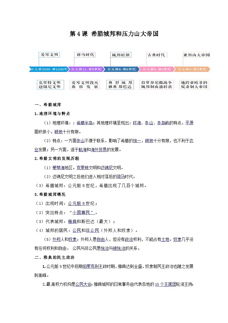 【作业设计】人教版 初中历史 九年级上册 第4课 希腊城邦和亚历山大帝国（作业设计）01