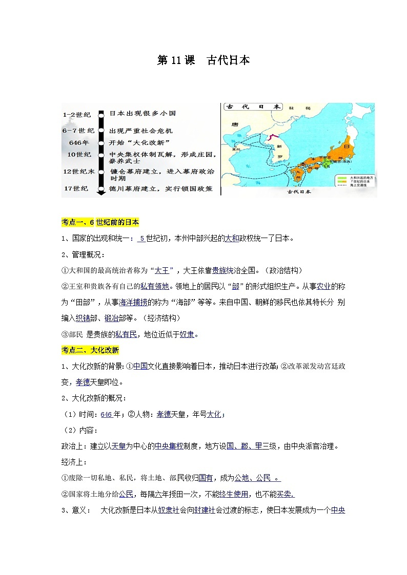 【作业设计】人教版 初中历史 九年级上册 第11课 古代日本（作业设计）01