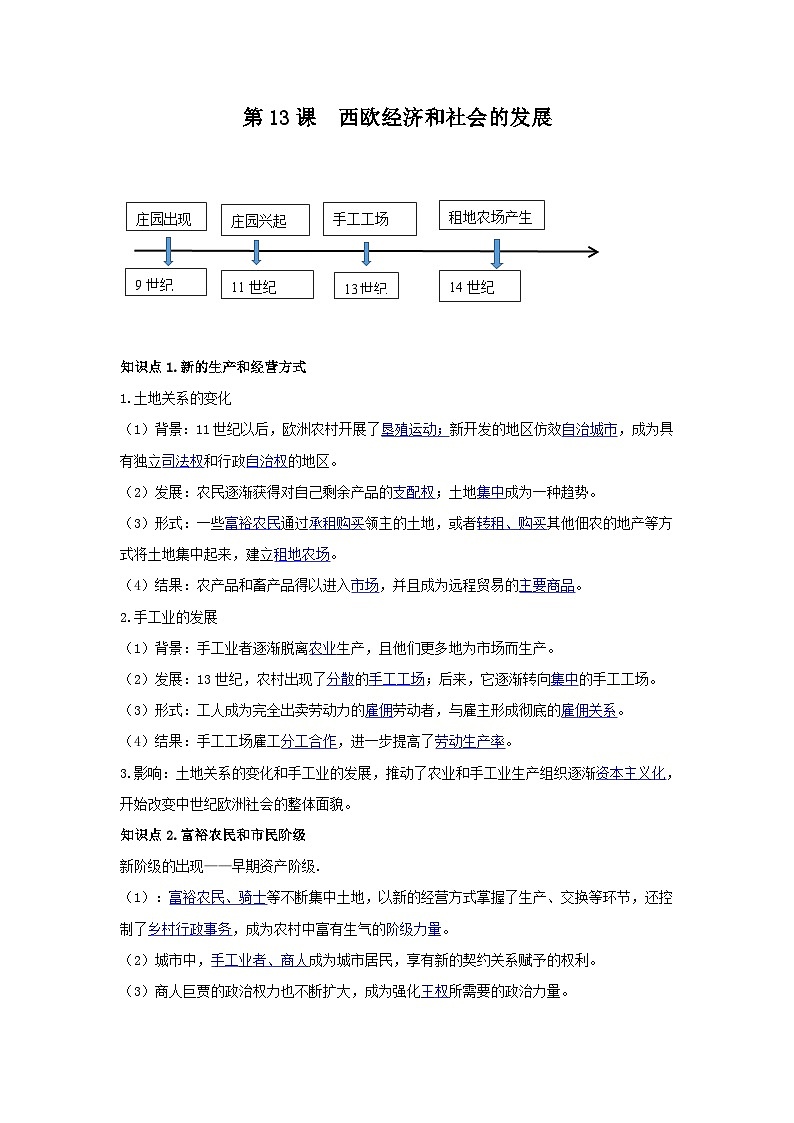 【作业设计】人教版 初中历史 九年级上册 第13课 西欧经济和社会的发展（作业设计）01