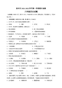 徐州市2021-2022学年八年级上学期期末抽测历史试卷（含答案解析）