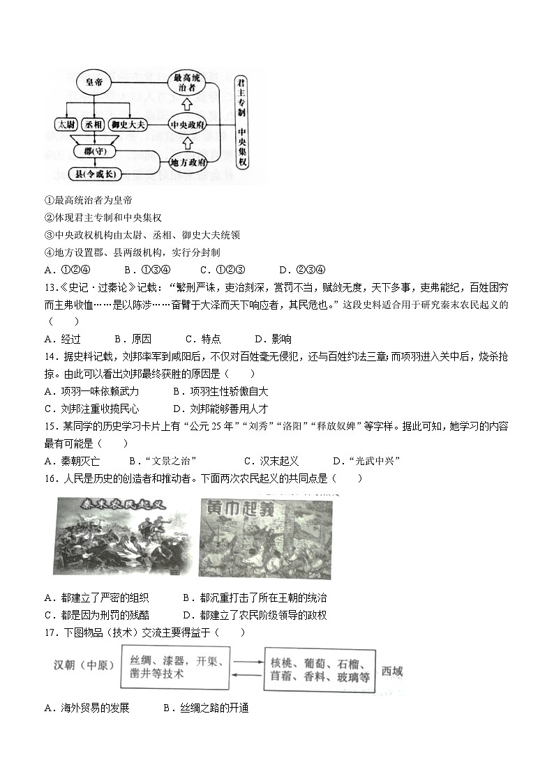 山东省滨州市滨城区2023-2024学年七年级上学期期末考试历史试题(含答案)第3页