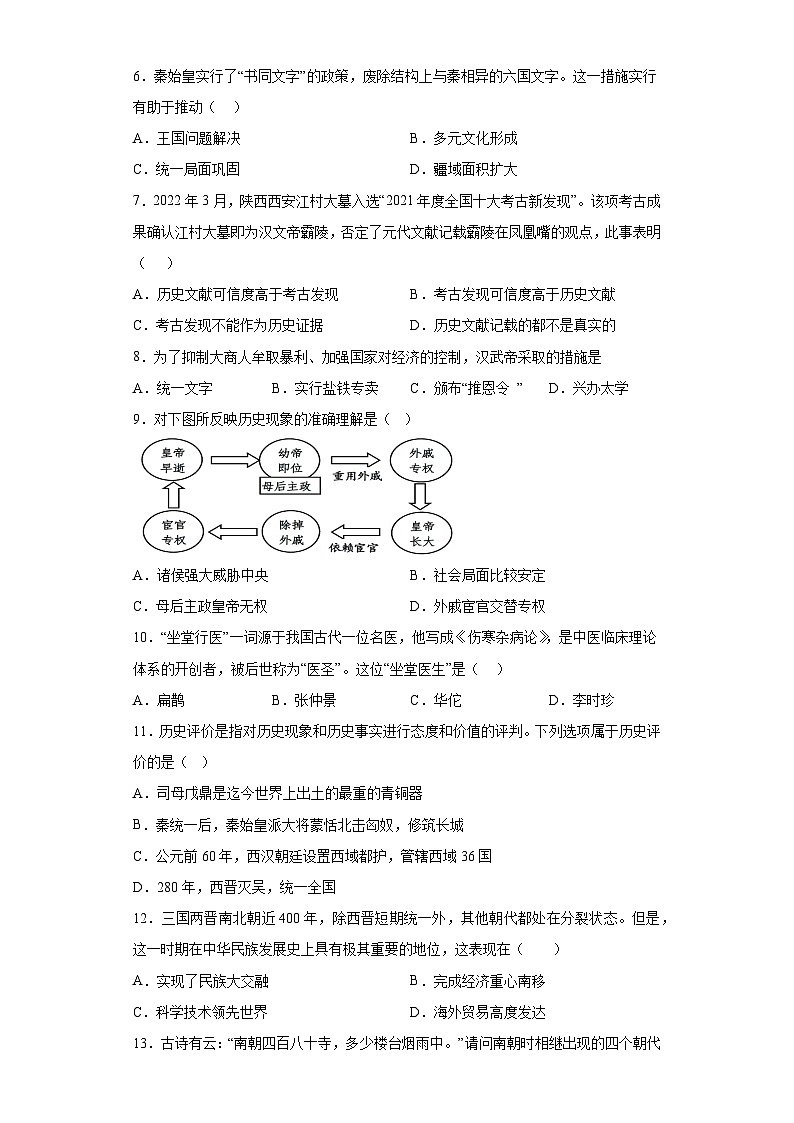 重庆市大足区2023-2024学年七年级上学期期末考试历史试题（含解析）02