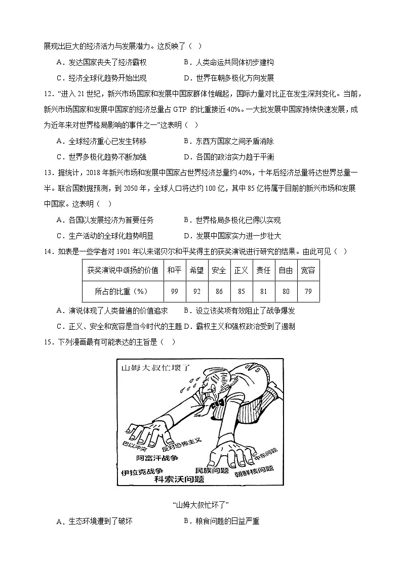 2023-2024学年统部编版九年级历史下册第六单元《走向和平发展的世界》检测卷（含答案解析）03