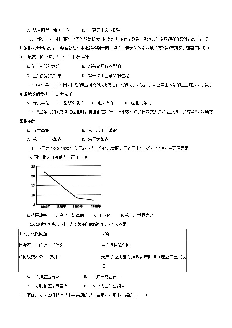 山东省济宁市微山县2023-2024学年九年级上学期期末考试历史试题（含答案）03