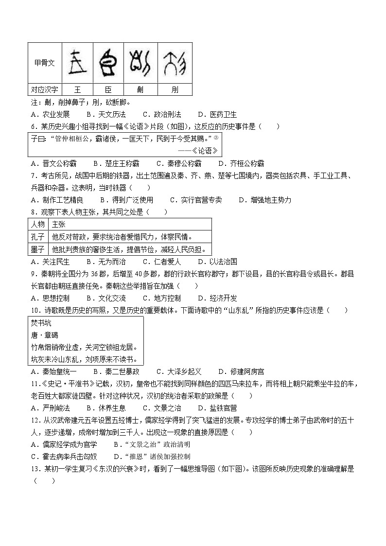 山东省菏泽市定陶区2023-2024学年七年级上学期期末历史试题02