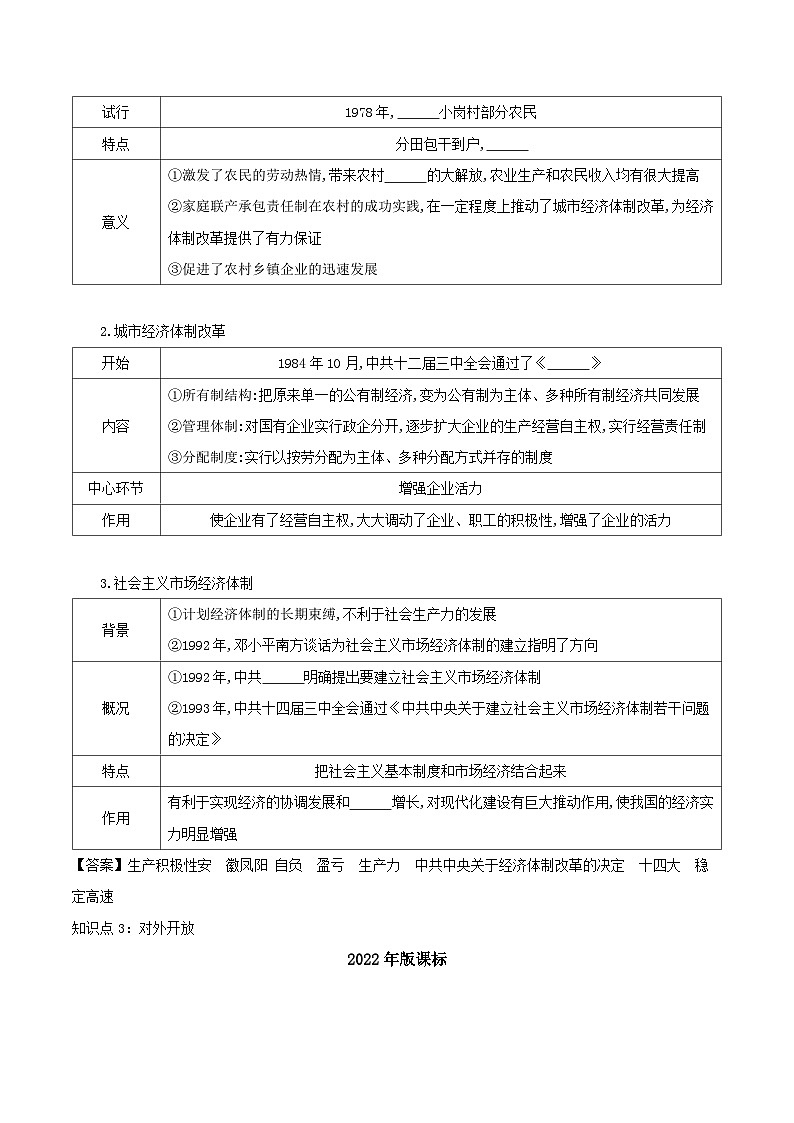 2024年河北省中考历史一轮复习中国现代史第三单元中国特色社会主义道路导学案03