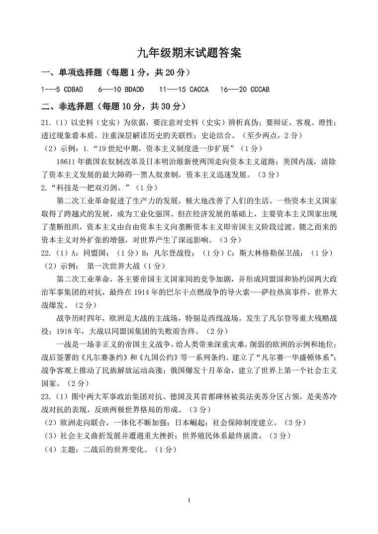 山东省菏泽市巨野县2023-2024学年九年级上学期期末历史试题01