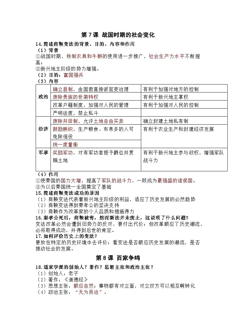 七年级上册历史期末常考问答题汇总第3页