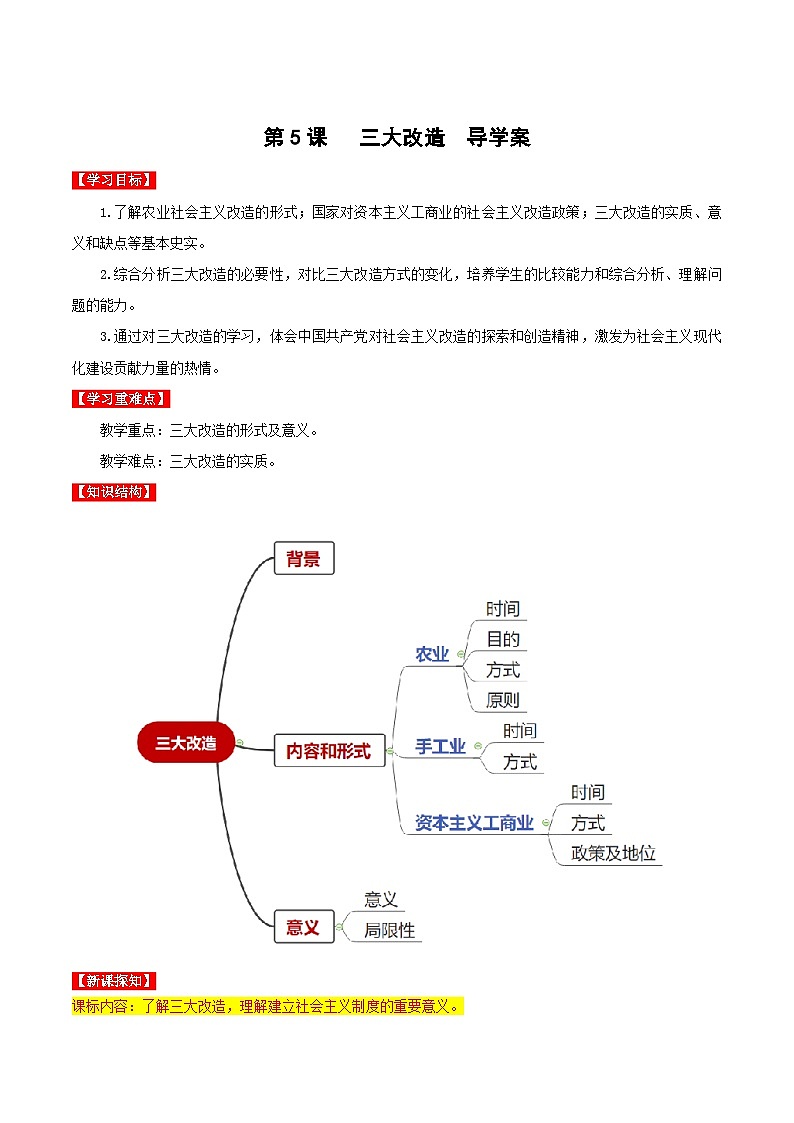 第5课 三大改造 课件+教案+学案+练习（含答案）01