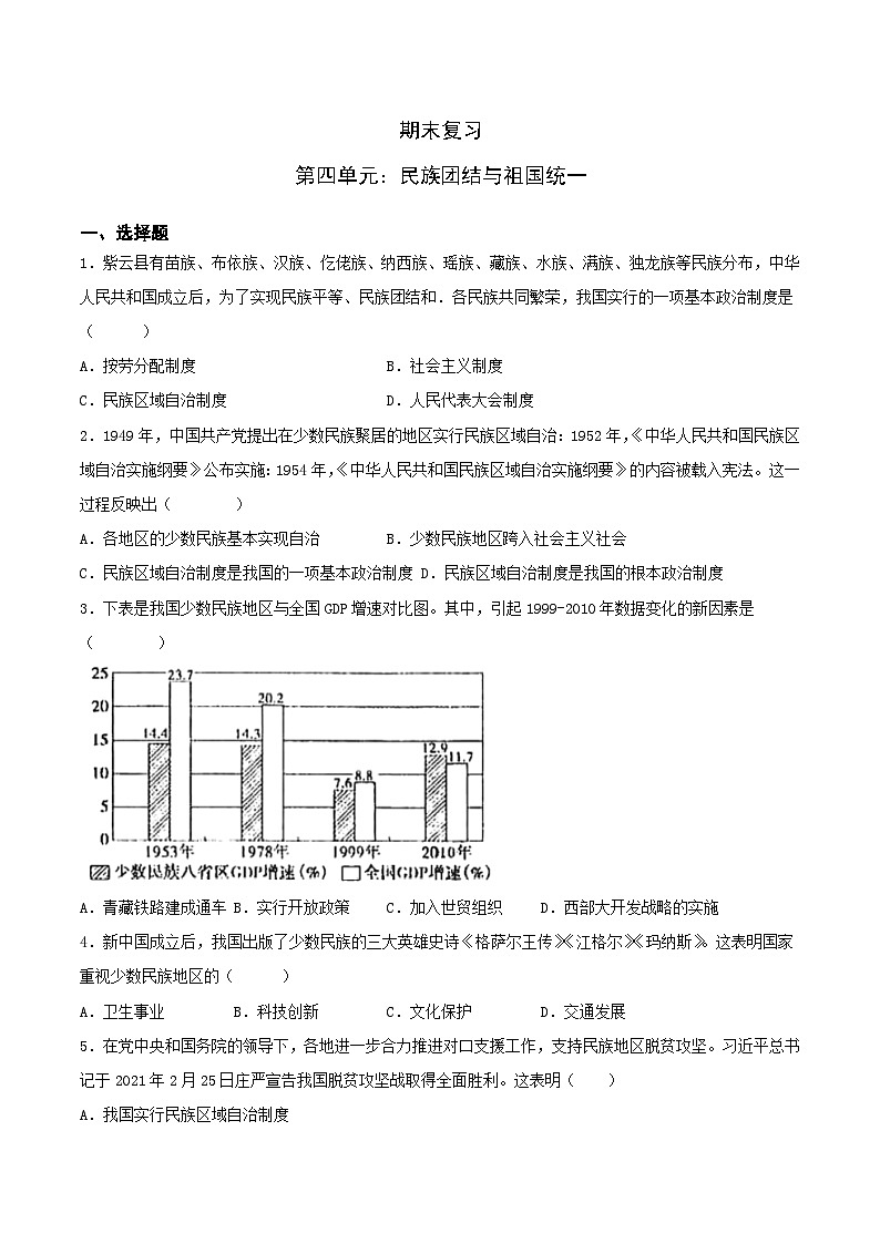 期末复习：民族团结与祖国统一 课件+教案+学案+练习（含答案）01