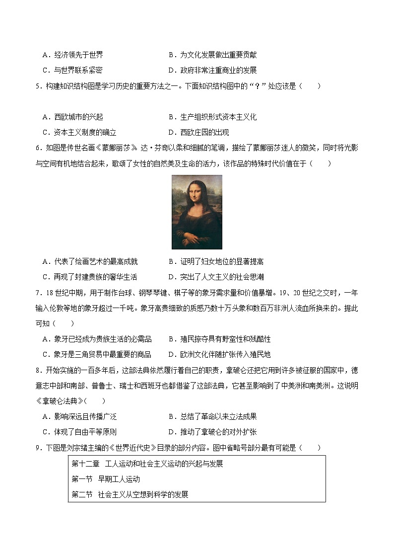 【开学摸底考试】九年级历史（武汉专用）- 2023-2024学年初中下学期开学摸底考试卷.zip02