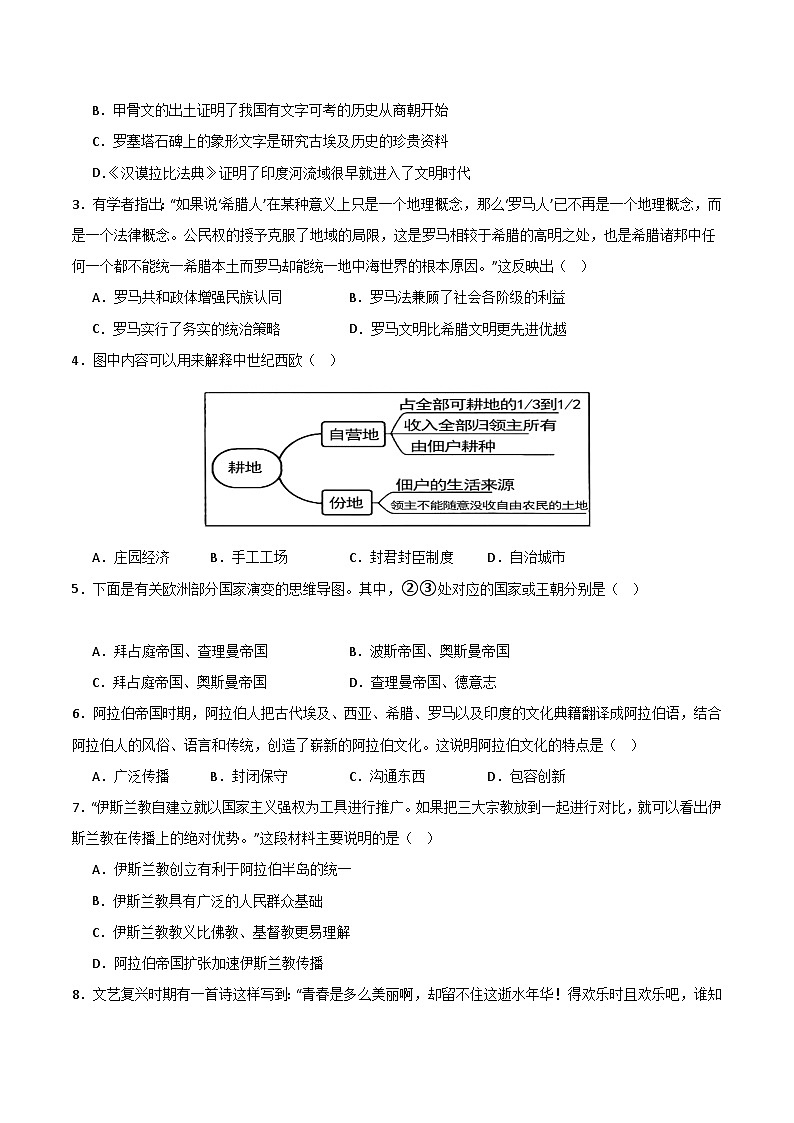 【开学摸底考试】九年级历史（浙江专用）- 2023-2024学年初中下学期开学摸底考试卷.zip02