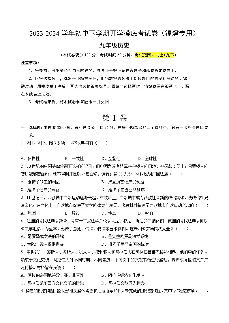 【开学摸底考试】九年级历史（福建专用）-2023-2024学年初中下学期开学摸底考试卷.zip01