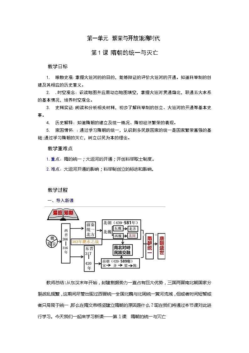 【核心素养目标】统编版历史七年级下册第1课隋朝的统一与灭亡课件+教案+课时训练01