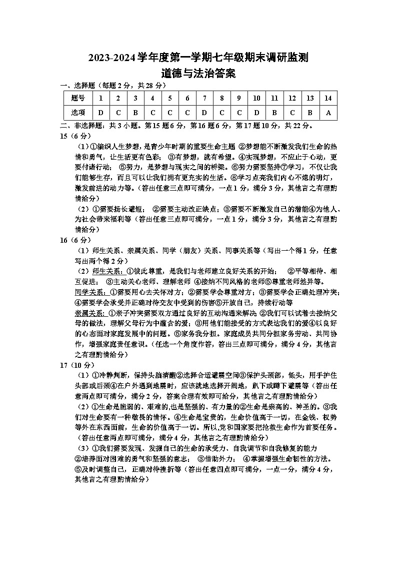 70， 江苏省宿迁地区2023—-2024学年七年级上学期期末调研监测道德与法治、历史试题(2)第1页