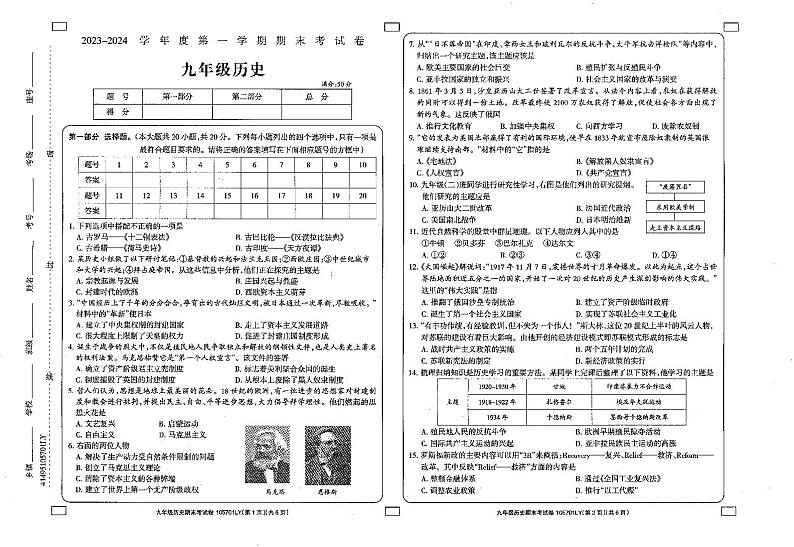 河南省周口市鹿邑县2023-2024学年九年级上学期期末考试历史试题01