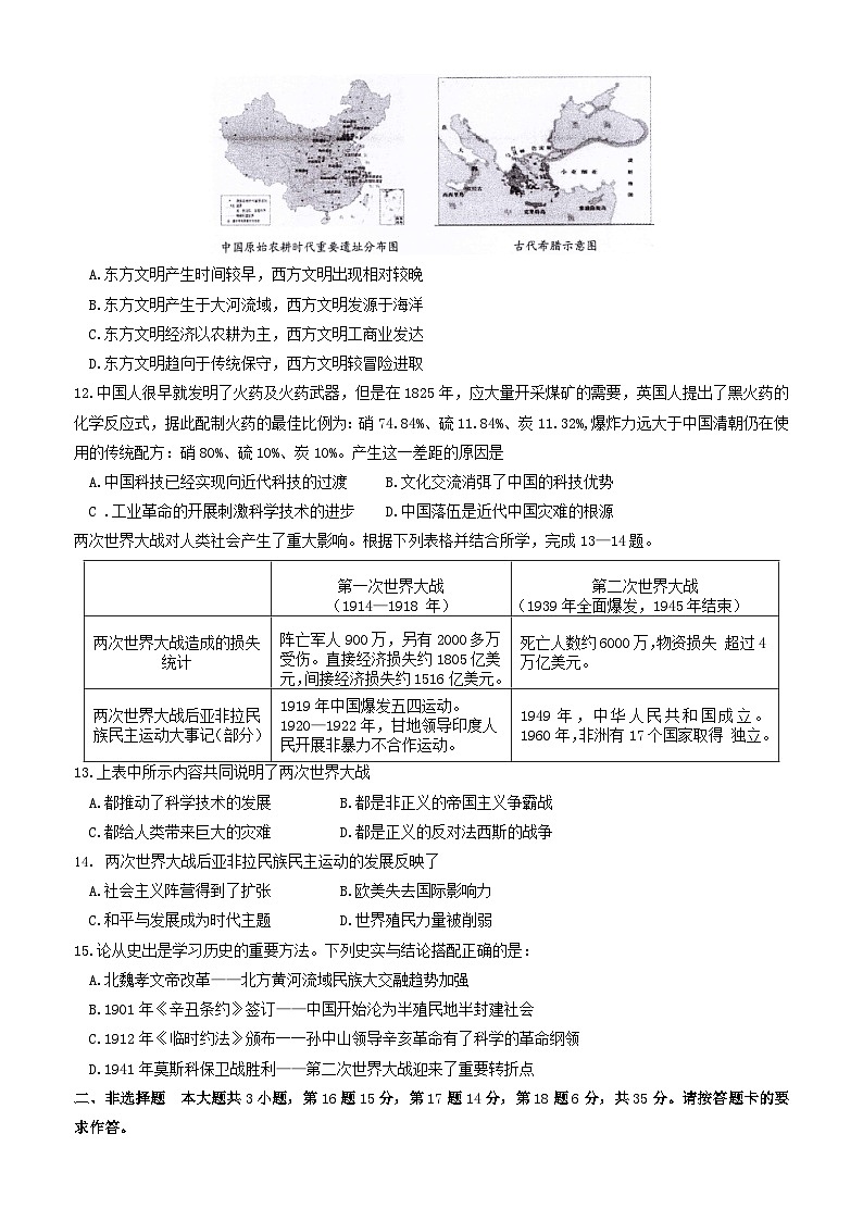 重庆市第八中学校2023—2024学年九年级下学期开学模拟考试历史试题第3页