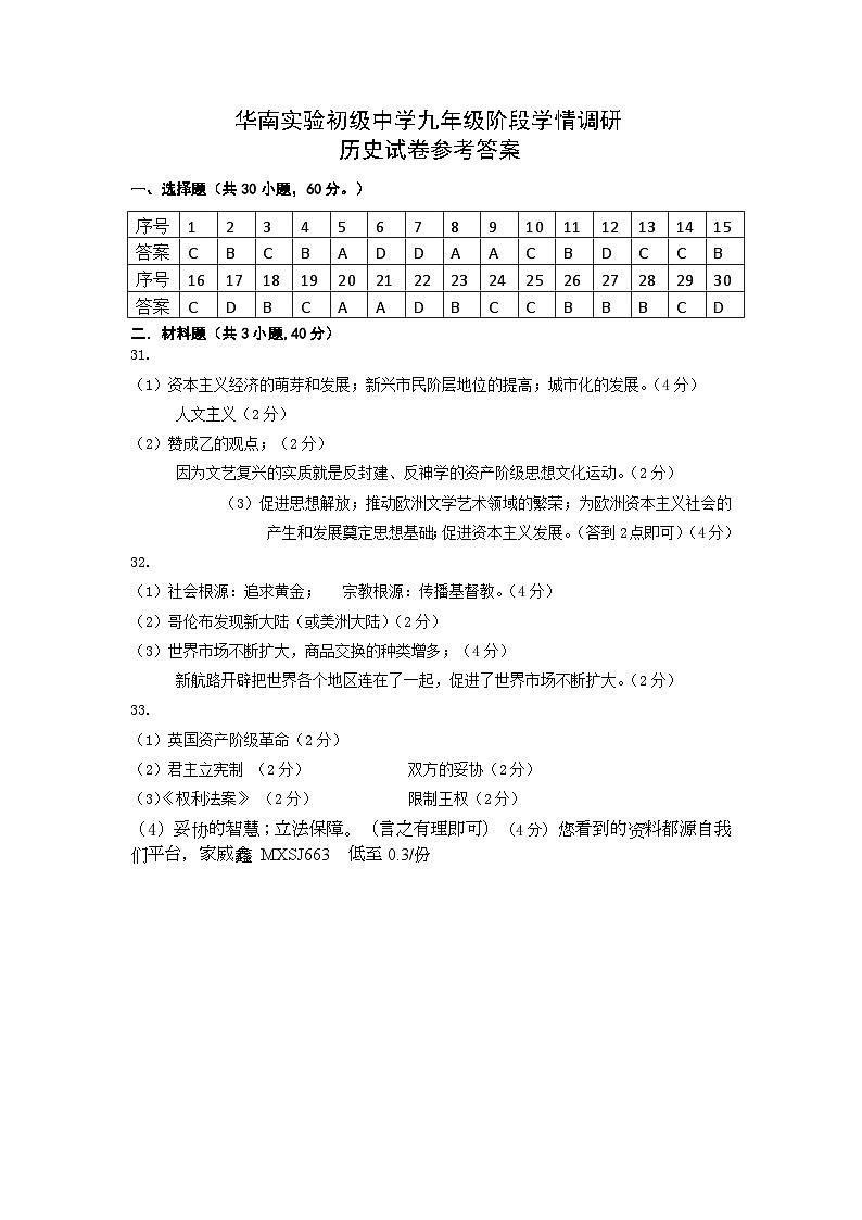 江苏省镇江市丹阳市华南实验初级中学2023-2024学年上学期九年级历史九月份月考试卷(1)第1页