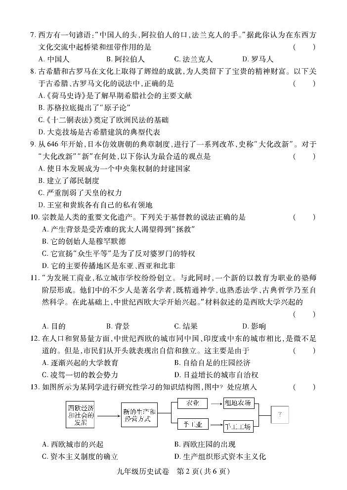 河南省信阳市潢川县2023-2024学年九年级上学期期中历史试题02