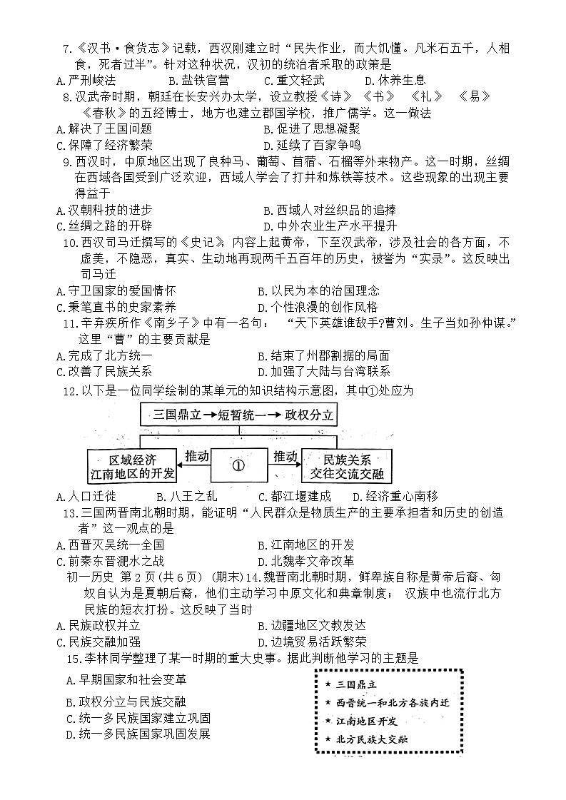 104，山西省临汾市洪洞县八校2023-2024学年七年级上学期1月期末历史试题(1)02