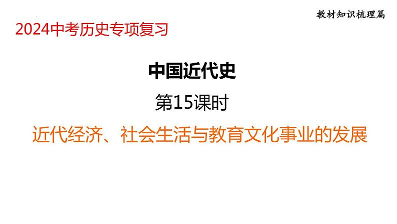 2024福建省中考历史专项复习中国近代史+第15课时+近代经济、社会生活与教育文化事业的发展课件01