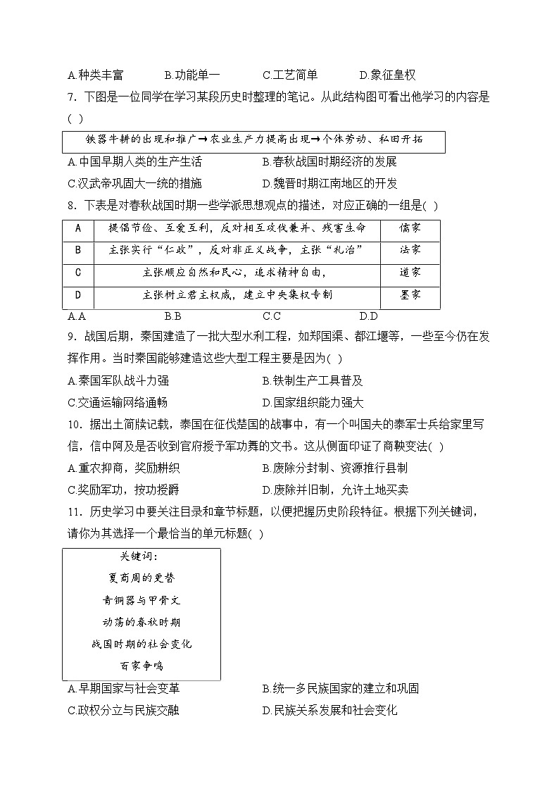 四川省眉山市仁寿县2023-2024学年七年级上学期期末质量监测历史试卷(含答案)02