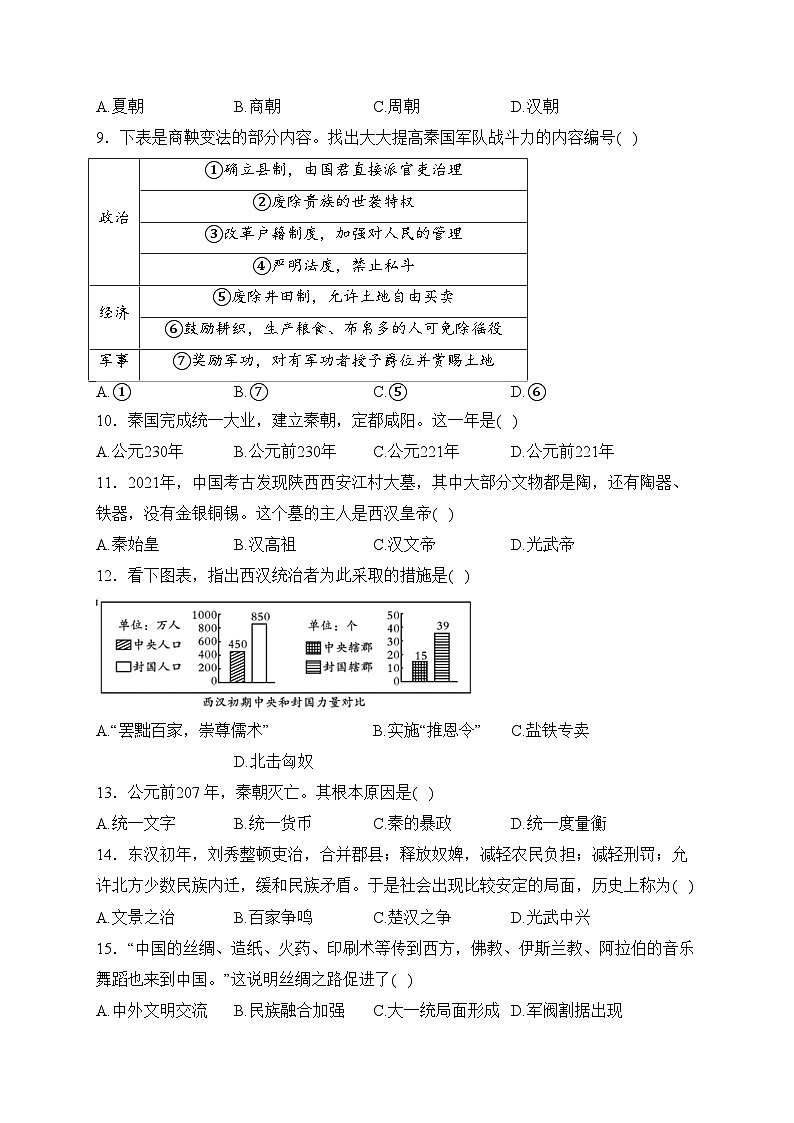 四川省内江市2023-2024学年七年级上学期期末测评历史试卷(含答案)第2页