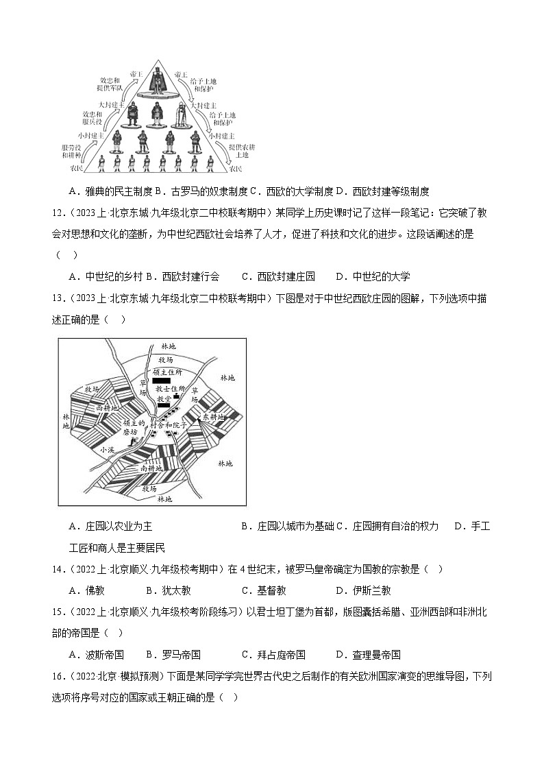 第三单元：封建时代的欧洲 模拟练习 （含解析）2024年北京市中考历史一轮复习03