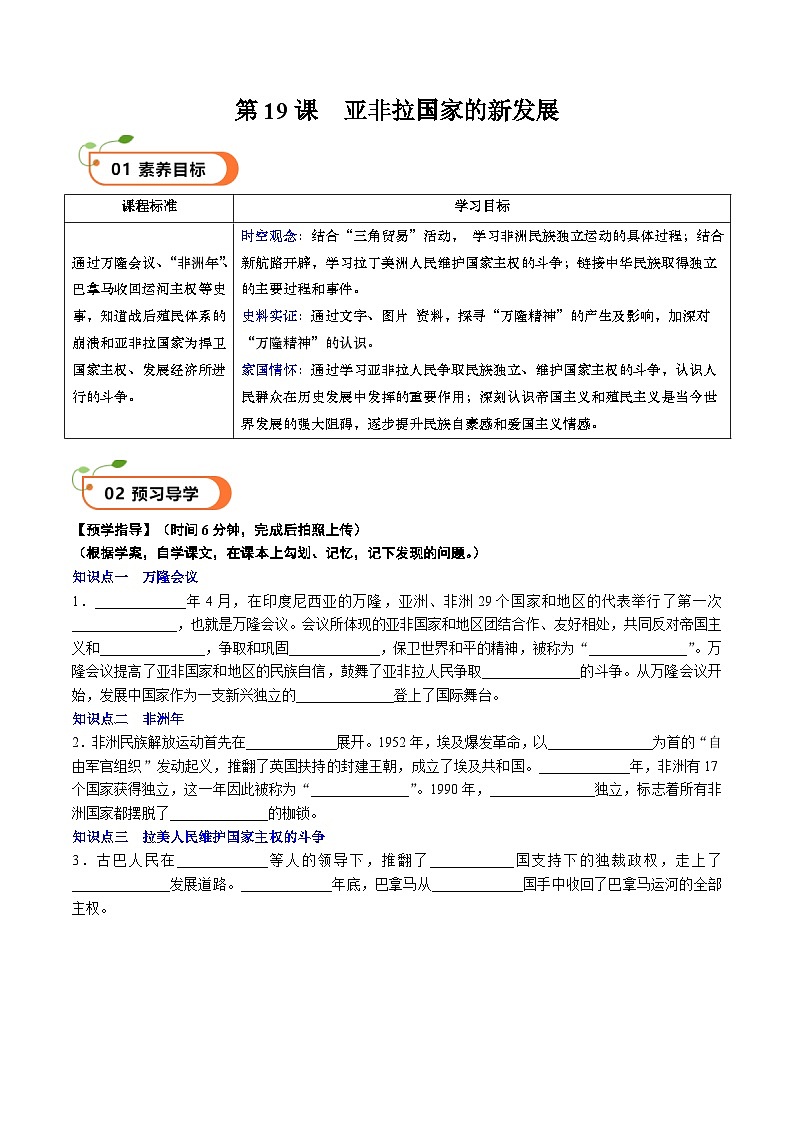 核心素养 人教部编版历史九年级下册19《 亚非拉国家的新发展》课件+学案01