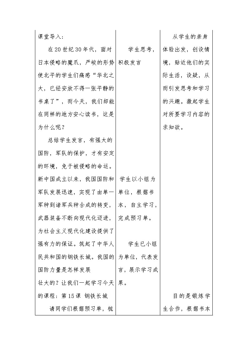 5.15++钢铁长城++教学设计++2023--2024学年部编版八年级历史下学期03