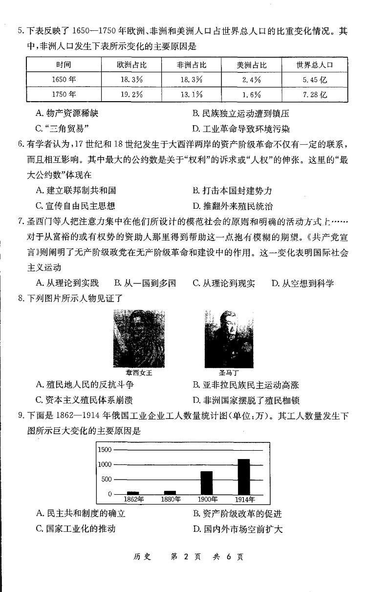 安徽省六安市舒城县仁峰实验学校2023-2024学年九年级上学期期末历史试题02