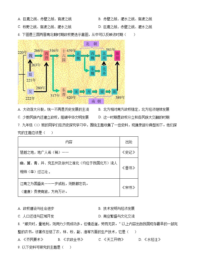 山东省日照市东港区新营中学2023-2024学年部编版九年级历史上学期期末考试题（原卷版+解析版）02