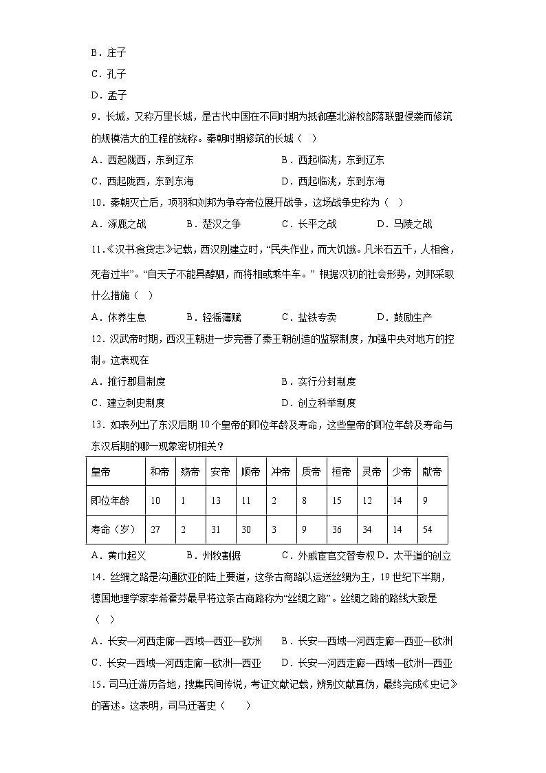 吉林省长春市外国语学校2023-2024学年七年级上学期期末 历史试题（含解析）第2页