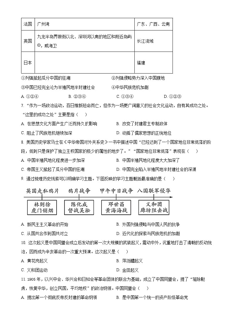 精品解析：山东省聊城市莘县2023-2024学年八年级上学期期末历史试题（原卷版）第2页