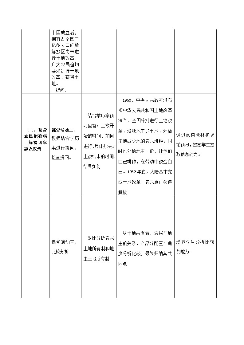 第3课 土地改革 教案 部编版八年级历史下册03