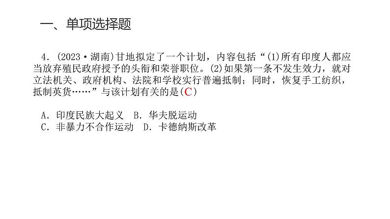 中考历史复习专题十四世界殖民体系与亚非拉民族独立运动课件第6页