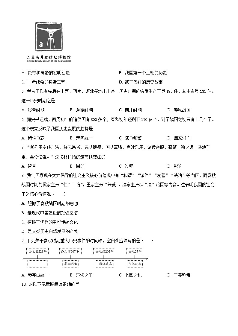 精品解析：北京市平谷区2023~2024学年七年级上学期期末历史试题（原卷版）第2页