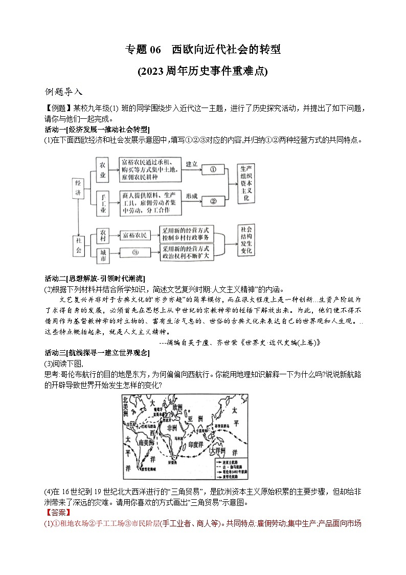 重难点06  西欧向近代社会的转型-中考历史及重难点专项训练01