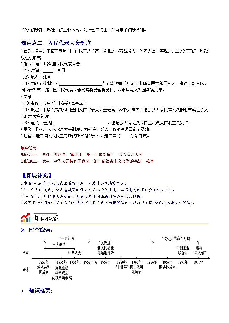 第4课 新中国工业化的起步和人民代表大会制度的确立（学案）第2页