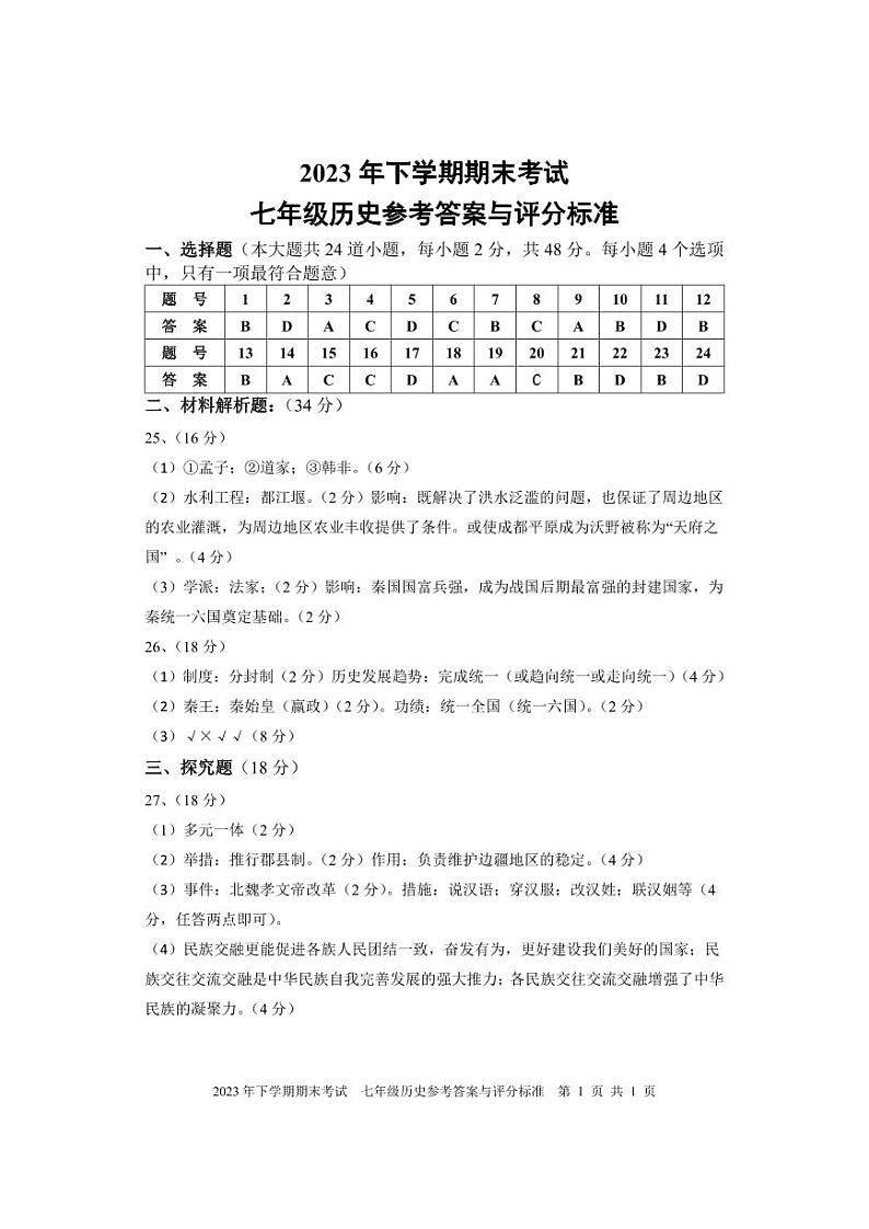 湖南省邵阳市武冈市2023-2024学年七年级上学期期末考试历史试题(2)第1页