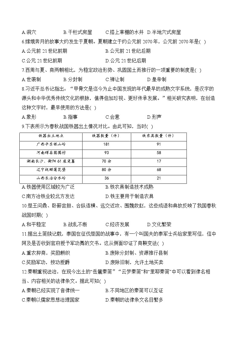湖南衡阳县井头镇大云中学2023-2024学年七年级下学期历史开学测试试题02