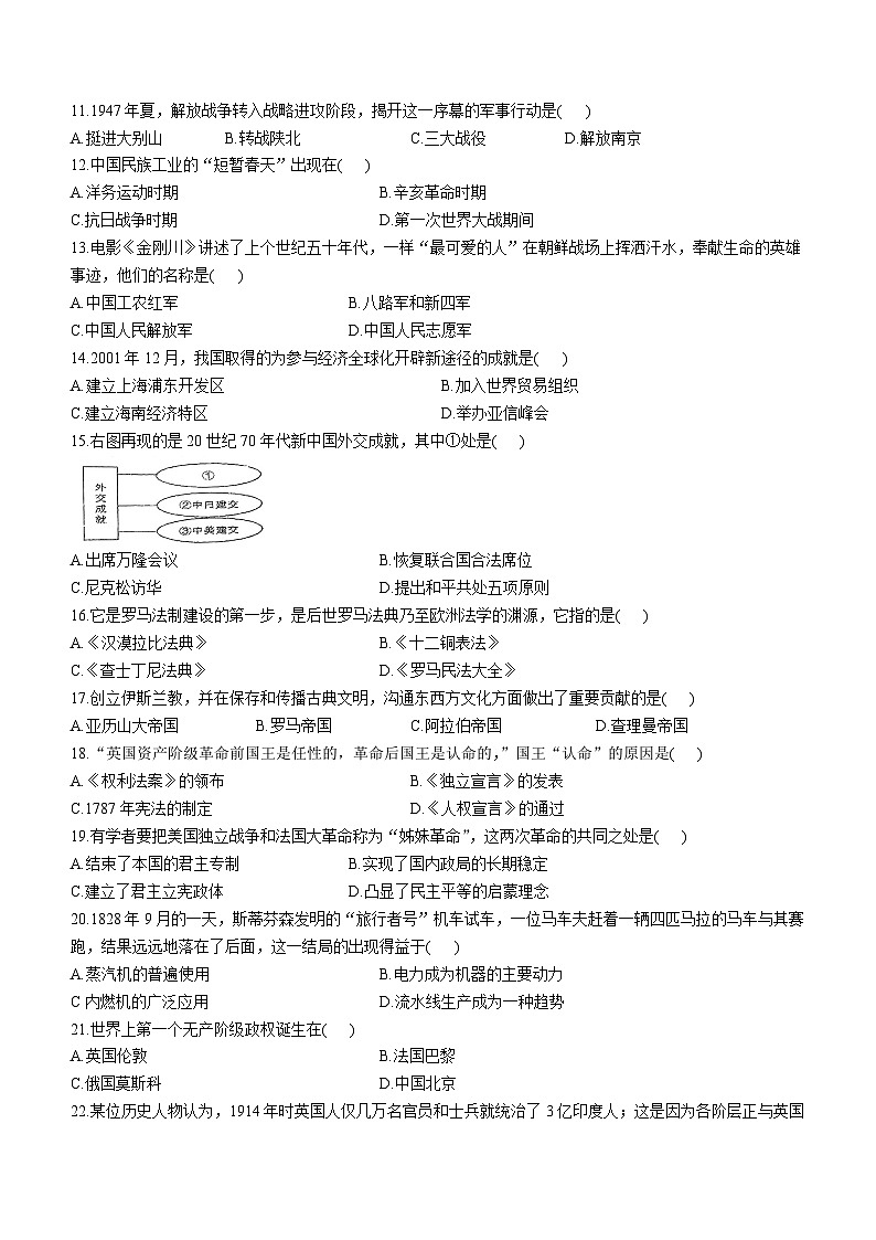 吉林省长春市净月实验中学2023-2024学年九年级下学期历史开学考试试题(无答案)第2页